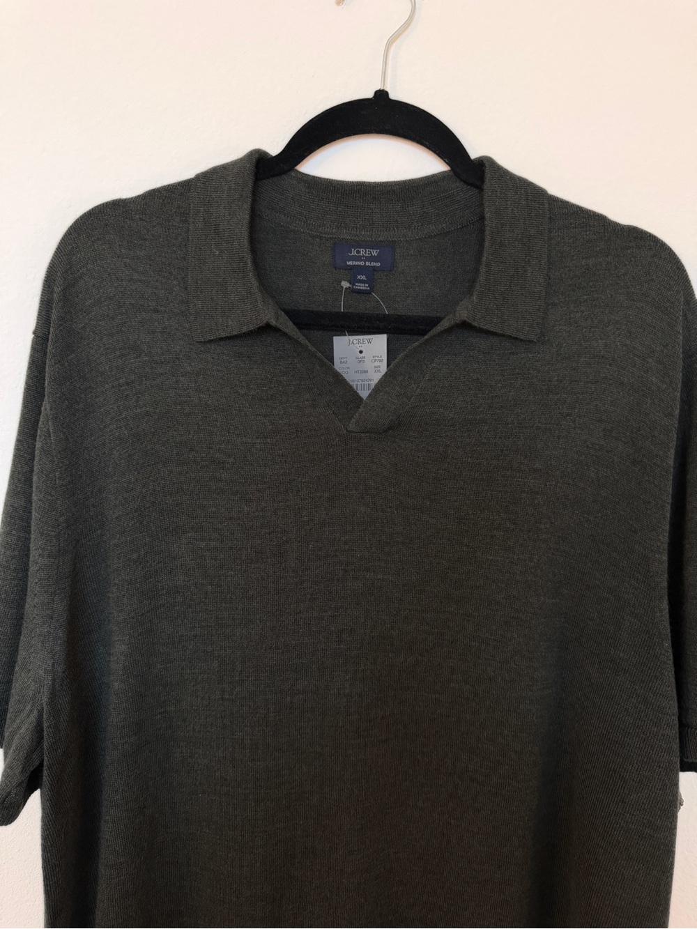 NWT J.Crew Charcoal Gray Merino Wool Blend Knit Short Sleeve Polo XXL - Picture 2 of 6